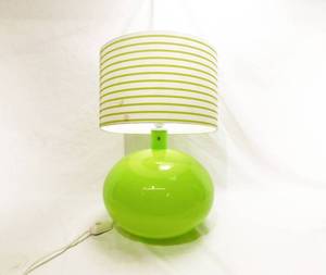 lot 8 image: Vintage IKEA Lime Green Glass Dimming Lamp with Striped Shade