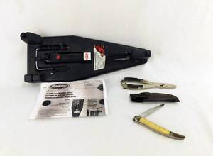 lot 19 image: Lot of Fishing Items including Berkley Portable Line Spooling Station, Genuine Overland Germany Fishermans Friend and Pocket Knife