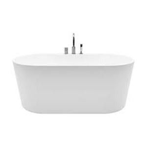 lot 1 image: A&E Coral 56 in. Acrylic Freestanding Flatbottom Non-Whirlpool Bathtub in White All-in-One Kit