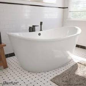 lot 2 image: DreamLine Caspian 66 in. x 36 in. Acrylic Freestanding Flatbottom Soaking Bathtub in White-Tub Only