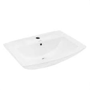 lot 8 image: Swiss Madisson Sublime Pedestal Bathroom Ceramic Vessel Sink Round Single Faucet Hole in White-Sink Only