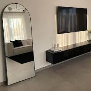 lot 11 image: 21.5 in. W x 64.5 in. H Accent Black Arch Wood Floor Mirror Full Length Mirror