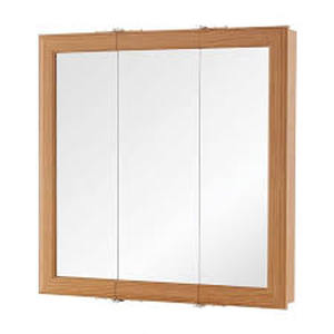 lot 27 image: Home Decorators Collection 24 in. W x 24 in. H Rectangular Medicine Cabinet with Mirror-Oak