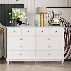 lot 31 image: 10-Drawers White Wood Chest of Drawer Accent Storage Cabinet Organizer 55.1 in. W x 15.7 in. D x 35.4 in. H