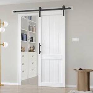 lot 79 image: White Paneled H Style White Primed MDF Sliding Barn Door with Hardware Kit