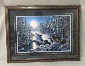lot 20 image: Silent Shadows Timberwolves Signed Print by James A. Meger 15561750 w Cert of Authenticity