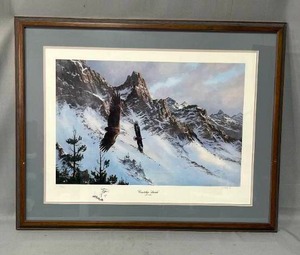 lot 21 image: Courtship Divide Signed Print by Rick Kelley (signature and drawing of eagles head)
