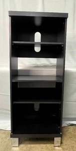lot 37 image: 4 Shelf Black Entertainment Storage Unit w Silver Feet