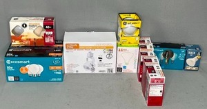 lot 51 image: Pack of 3 LED Light Fixtures & Lot of Various SZ Light Bulbs - some LED