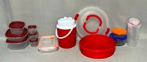 lot 62 image: Lot of Nice Plastic and Glass Storage Inc Large Round VeggieCupcake Holder w Lids