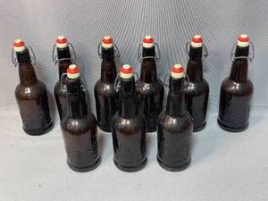 lot 78 image: Lot of 9 VTG Amber Brown Empty Beer Bottles