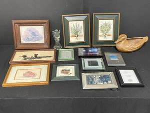lot 80 image: Lot of Duck Decor, Picture Frames and Glass Angel Candle Stick Holder