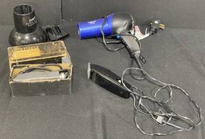 lot 82 image: 2 Clippers - VTG Andis Electric Hair Clippers Master in Original Box, Tru Kut Signature Clippers and 1 Conair Hair Dryer w Attachments