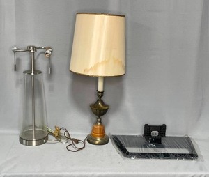 lot 125 image: 2 End Table Lamps and TV Stand Base