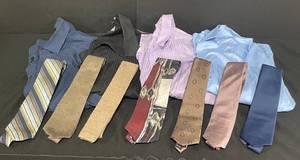lot 108 image: Mens Kenneth Cole Reaction Dress Shirts and Variety of Fun Ties - Multiple Colors. Sz L