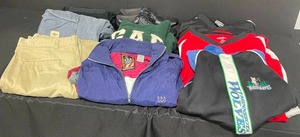 lot 112 image: Various Light Outerwear (Various Sizes), Pants (Sz 33) and 1 Pair of Mens Dress Shoes (Sz 10.5)