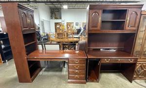 lot 164 image: Hocker Furniture Large Dark Wood Corner Desk and Shelving Unit for Home Office (2pcs)