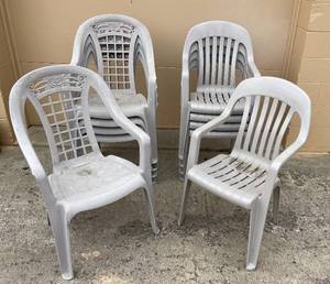 lot 169 image: 10 Beige Outdoor Hard Plastic Patio Chairs