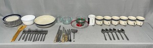 lot 132 image: Small Plates  Bowls  Spoons  Forks  Knives  Coffee Cups