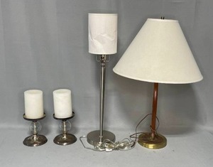 lot 136 image: Two End Table Lamps and Two Candles