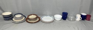 lot 146 image: Various Kitchen Items  Pots  Kitchen Basics Colors Bowls  Carousel Stone Ware Plates  Anchor Ovenware Loaf Dish