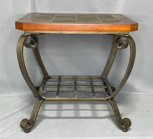 lot 156 image: End Table - Tile Top and Metal Legs