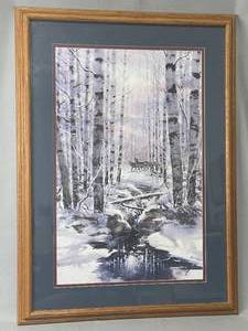 lot 17 image: Wolves in the Wilderness Framed Art by M. Lewis (c) 92