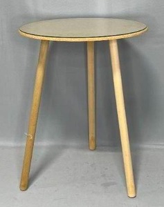 lot 185 image: Round Wooden Glass Top Table w Double Tablecloths