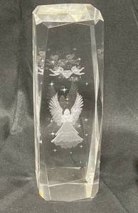 lot 198 image: Crystal Glass Paperweight 3-D Laser Etched 6 Tall and Glass Salt and Pepper Shakers