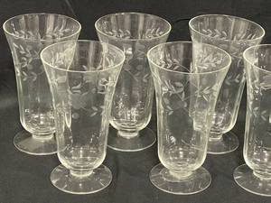 lot 199 image: Princess House Heritage Collection Etched WaterCocktail Pitcher 10.5, Set of 7 VTG Engraved Floral ParfaitIced TeaWater Glasses