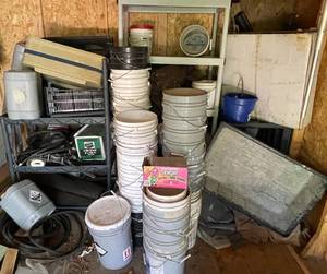 lot 154 image: Large Lot of Various Buckets, Storage Bins, and Garage Items