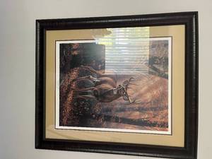 lot 91 image: Framed Picture of Deer Woodland Mist by Rosemary Millette