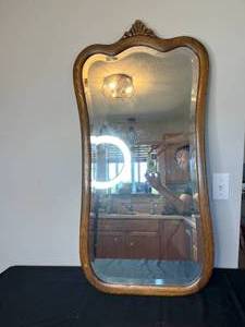 lot 92 image: VTG Wooden Framed Beveled Mirror