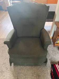 lot 107 image: Forest Green Recliner with VTG Red Crocheted Afghan
