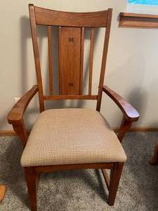 lot 182 image: Solid Wood Mission-Style Armchair with Upholstered Seat