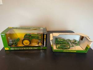 lot 188 image: Lot of 2 John Deere Die-Cast Models - 420 Tractor with KBL Disc & Lindeman Crawler with Plow