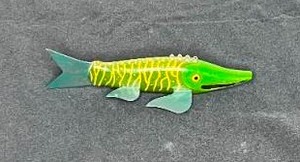 lot 129 image: Handcrafted 7 Green Wooden Fish Decoy - Signed