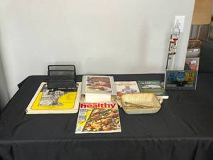 lot 141 image: Assorted Lot of Cookbooks, Atlas, Magazine, and Desk Organizer