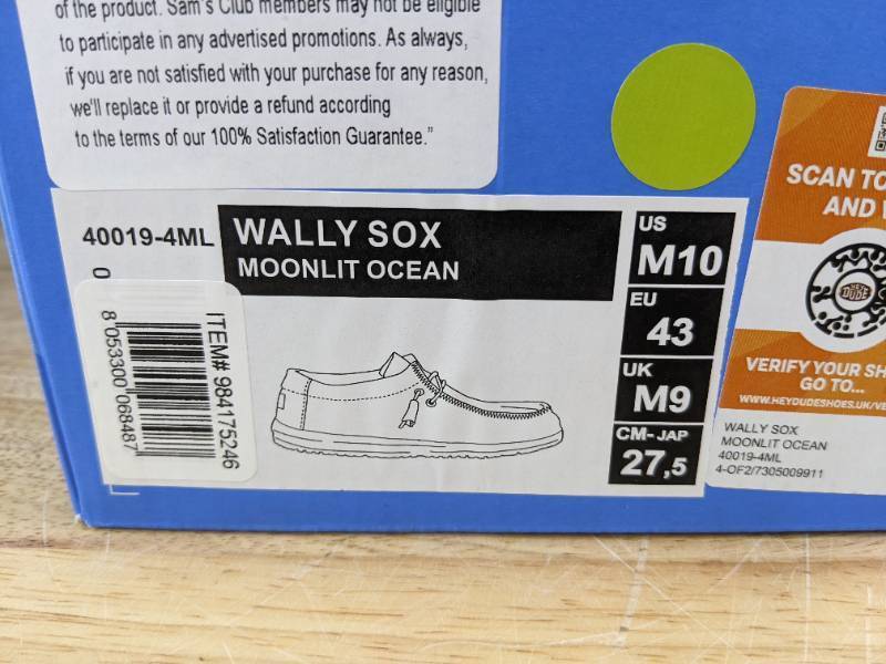 lot 10D image: Brand New Hey Dude Wally Sox Moonlit Ocean Shoes Mens 10 L