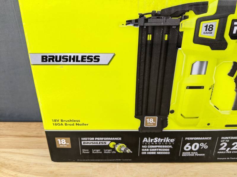 lot 17B image: Brand New RYOBI ONE HP 18V 18-Gauge Brushless Cordless AirStrike Brad Nailer $189 Retail O