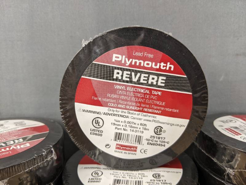 lot 44A image: (18) Brand New Plymouth General Purpose Vinyl Electrical Tape - Black Q