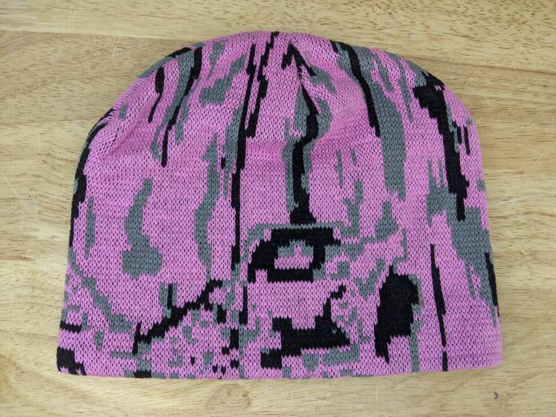 lot 21A image: 48 Brand New Advantage Series Ltd. Beanie Hats, One Size Fits Most Pink with Grey Black & Camo A