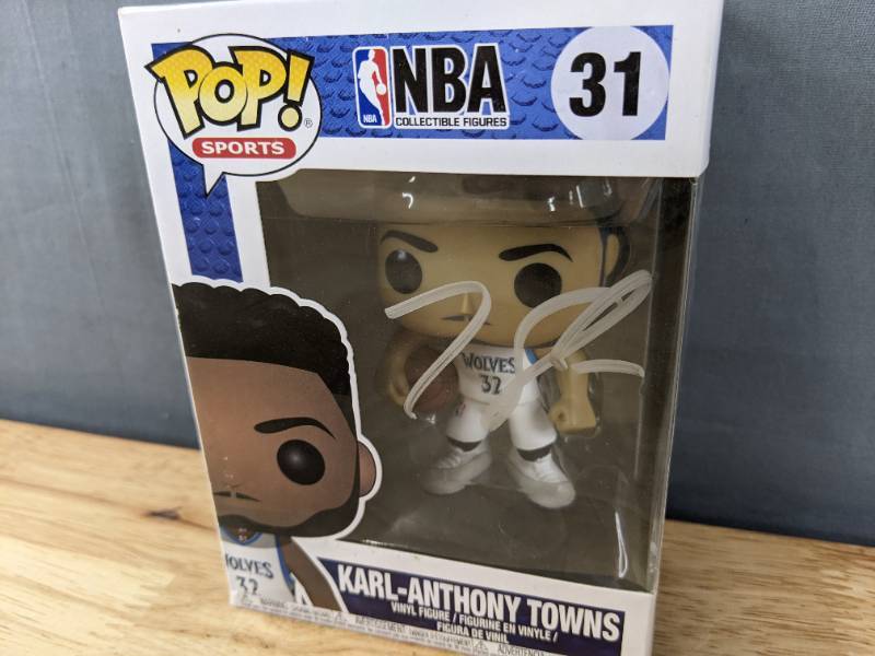 lot 38A image: Brand New Funko POP Minnesota Timberwolves Autographed by Karl-Anthony Towns KAT NBA Basketball Vinyl Toy Figure I