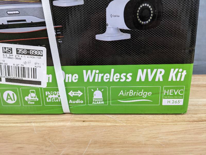 lot 7A image: Brand New Crystal Vision 8CH Wireless NVR kit w10.1 inch & 1TB SSD with Two 3MP Floodlight Audio Cameras $379.99 Retail O