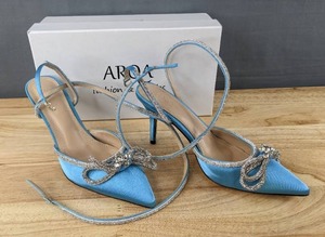 lot 47A image: AROA Ankle Strap High Heel Pointy Pumps Womens Size 8 Blue L