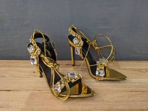 lot 99 image: Brand New VUJKLIY Pointed Toe Rhinestone Stiletto High Heel Fashion Sandals Womens Size 9 L