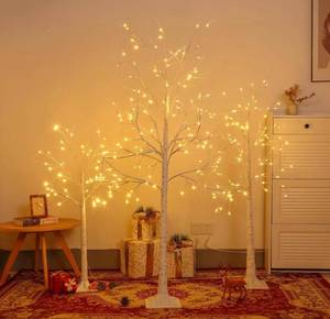 lot 56 image: New Set of 3 LED Lighted Birch Trees IndoorOutdoor Christmas Decor, 4ft, 5ft, and 6ft B