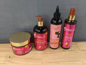 lot 49F image: Brand New Mielle and Camille Rose Hair Care Products Pomegranate & Honey Coil Sculpting Custard, Curl Smoothie, Air Dry Styler Gel, and Cocoa & Honey Ultimate Growth Serum $51.21 Retail I
