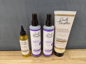 lot 22F image: New Carols Daughter Goddess Strength Castor Hair Oil for with All Hair Types, Goddess Strength Fortifying Conditioner, (2) Black Vanilla Moisture and Shine Leave In Conditioner, Package Retail $49.90 I
