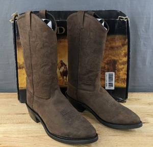 lot 33C image: Old West Stitched Cushioned Round Toe Western Cowboy Boots Mens Size 10 Distressed Brown L